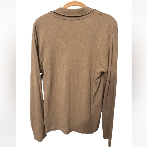 Alfani Zip Buttoned Collared Khaki Sweater - Picture 2 of 3